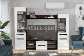 Мебель для гостиной МГС 6 (Исполнение 1/Венге/Белый глянец) в Ирше - irsha.katalogmebeli.com | фото